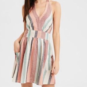 NEW! AEO LINEN HALTER SUN DRESS MULTI COLOR SIZE SMALL